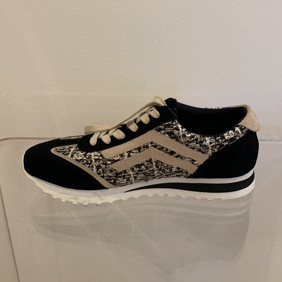 Franco Sarto Black Suede and Cream Patterned Sneakers - Picture 2 of 8